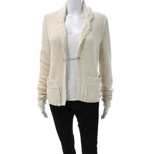 Roi Womens Ivory Wool Collared Long Sleeve Cardigan Size M